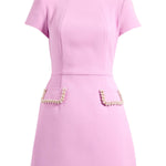 Pink Exquisite And Playful Pearl Trim Pocket Mini Dress