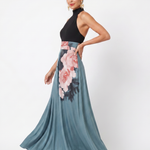 Olympas | Halter Bodice Floral Skirt Maxi Dress