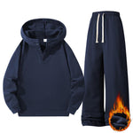 KZZ Autumn & Winter Lazy Set Fleece Hoodie + Straight-Leg Sweatpants