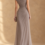 Cynthia Cowl Neck Draped Mesh Maxi Dress