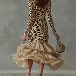 24-Hour-Shipping Leopard Print Ruffled High Low Midi Dress
