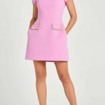 Pink Exquisite And Playful Pearl Trim Pocket Mini Dress