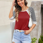 Polka Dots Striped 3/4 Sleeve T-Shirt - Zeagoo (Us Only)
