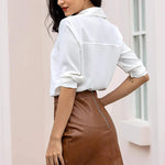 High Waisted Leather Pencil Skirt (Us Only) - Zeagoo