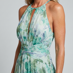 Portia | Pleated Halter Soft Floral Pattern Midi Dress