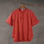 Linen Vintage Round Neck Button Down T-shirt