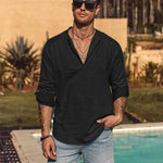 KZZ Men's Cotton Linen  Shirt Long Sleeve Hippie Casual Beach T Shirts Menswear