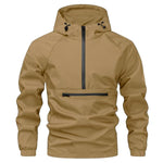 KZZ Men's Solid Color Half Zip Pocket Hooded Jacket