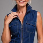 Samantha | Zip Front Sleeveless Denim Wide Leg Jumpsuit