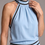 Zephyrine | Contrast Trim Halter Neck Wide Leg Jumpsuit