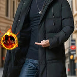 KZZ Men's Thick Winter Warm Coat Plus Size Cold Weather Jacket with Hood Long Sleeve Front Button Design