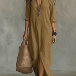 Black Button-Front Bohemian Shirt Maxi Dress