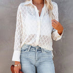 Zeagoo Long Sleeve Button Up Shirt Summer Sheer Tulle Top for Women Casual Loose Business Casual 2026 | Under