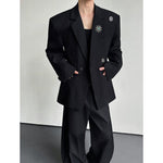 Black Multi-metal Brooch Loose Blazer
