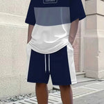 KZZ Men's Summer Color-Block Short-Sleeve T-Shirt and Athletic Shorts Set