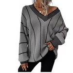 Women's Relaxed Striped V Neck Jumper