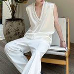 Pearl Flower Large V-Neck Sleeveless Satin Vest