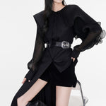 Irregular Patchwork Pleated Shirt Dress With Belt