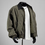 Retro Multi-pocket Color-blocked Lapel Work Jacket
