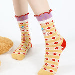 Cartoon Little Red Flower Striped Socks