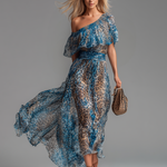 Léana™ | Long Leopard Dress with Bare Shoulders