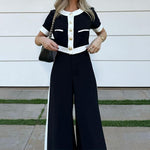 Stylish Casual Short Top & Straight-Leg Pants Two-Piece Set