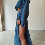 Chic slit cotton and linen casual two-piece set