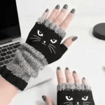 Women's Cat Knitted Fingerless Gloves