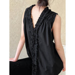 Women's Ruffle Trim Petal Collar Sleeveless Blouse