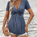 Comfortable Twist Front Babydoll Shape Short Sleeve Top