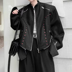 Retro Dark Stand-up Collar Zip-up Jacket