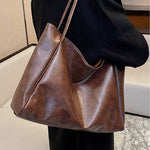 Large-capacity soft leather shoulder bucket bag