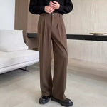 Pleated Straight-leg Woolen Loose Trousers