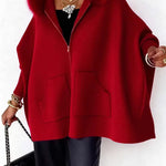 Women's Faux Fur Trim Hooded Knit Jacket