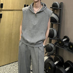 Hooded Shoulder Padded Vest Loose Sports Pants Two-Piece Set