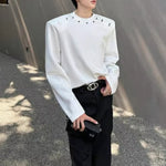 Metallic Embellished Padded Shoulder Pullover T-shirt