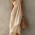 Elegant Pink One-shoulder Sleeveless Maxi Dress