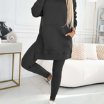 Fashion Solid Color Hoodie and Lined Leggings Two-piece Set