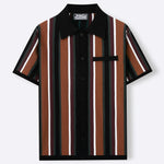 KZZ Men's Summer Casual Knitted Cardigan-Style Polo Shirt — Short Sleeve, Turn-down Collar, Striped