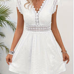 Women's Lace Waist Flutter Sleeve Dress