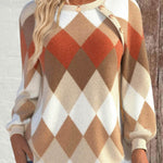 Women's Argyle Patchwork Long Sleeve Sweatshirt