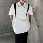 Padded Shoulder Contrast Color Stitching POLO Shirt