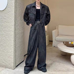 Vintage Heavy-wash Denim Jacket Distressed Wide-leg Pants Two-piece Set