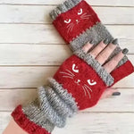 Women's Cat Knitted Fingerless Gloves