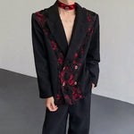 Vintage 3D Rose Velvet Jewel Tie-Strap Blazer