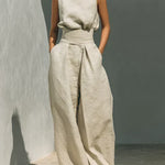 Flor™ | Minimalist set of tank top and wide-leg pants in cotton and linen for women