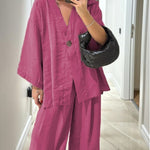 Casual V-Neck Top & Pants Two-Piece Set