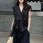 Pleated Loose Irregular Sleeveless Shirt Vest