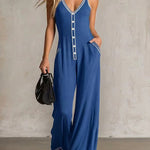 Women's Contrast Strap Wide Leg Jumpsuit
