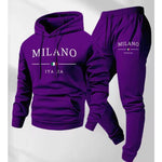 KZZ Men's  Letter Printed Hoodie and Drawstring Sweatpants Set